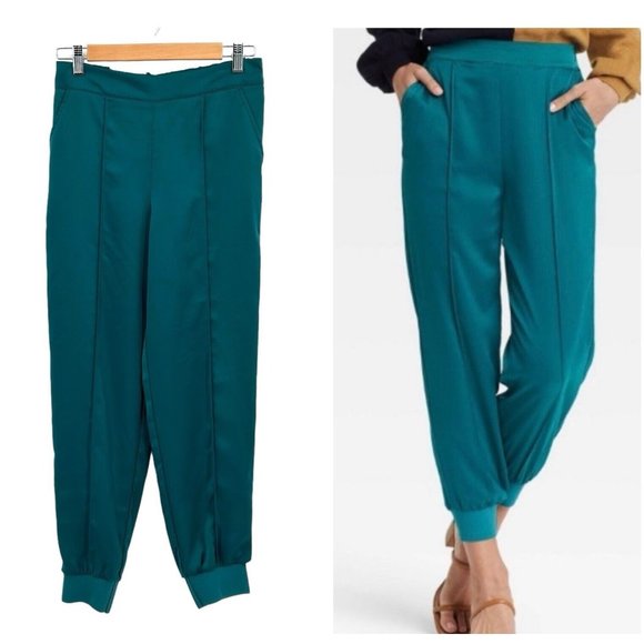 Who What Wear Womens Satin Joggers Pants Size XS Emerald Green NEW - Picture 1 of 8